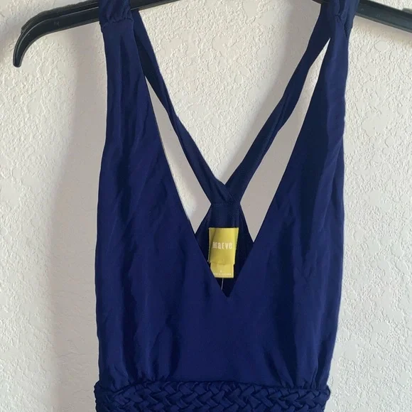 Anthropologie Maeve Jewel Blue Twisted Straps Stretchy Pockets Maxi Chic Dress 6 - Picture 3 of 11